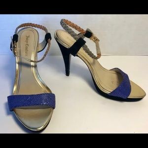 Juicy Couture Black Gold Blue Strappy Heels SIZE 7